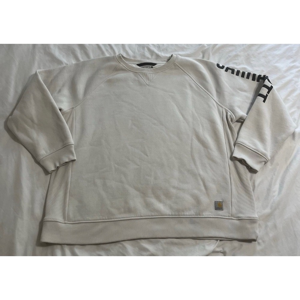Carhartt Womens 2X Relaxed Fit Graphic Sleeve Sweatshirt Cream TS4410-W